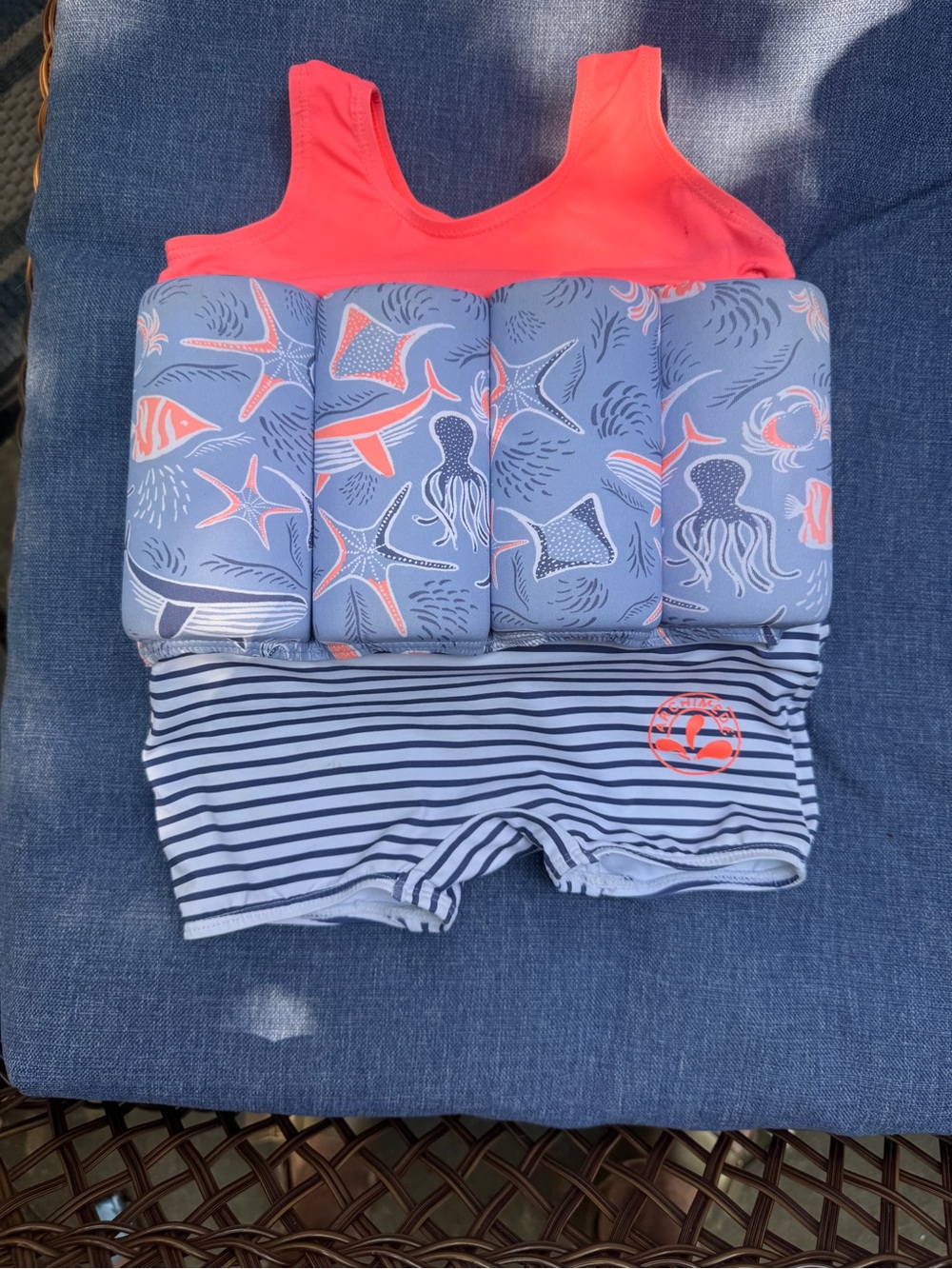 Archimede Seguso Kids Swim Float Suit in Coral and Light Blue
